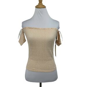 Haute Monde Smocked Crop Top Women's Size S Pale Pink Stretch Off Shoulder